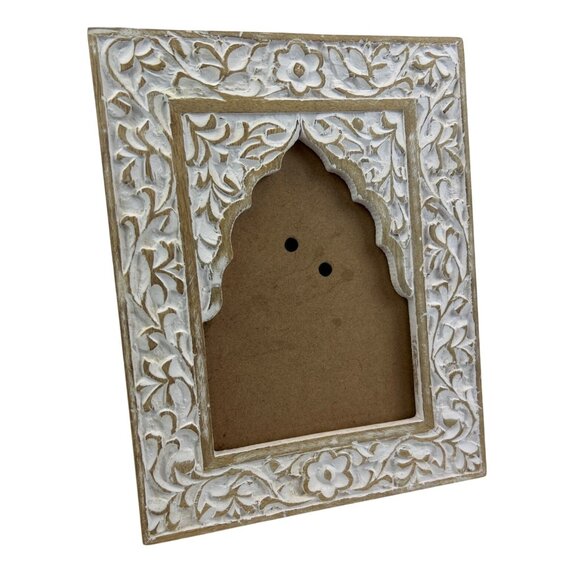 Unbranded Other - Hand-Carved Wooden Photo Frame Whitewashed Floral Design 19x24cm
